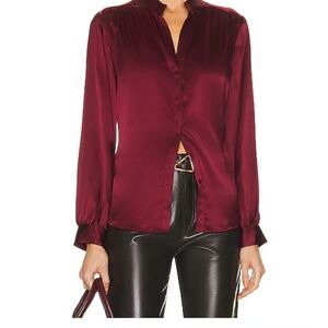 L'AGENCE Burgundy Satin Blouse